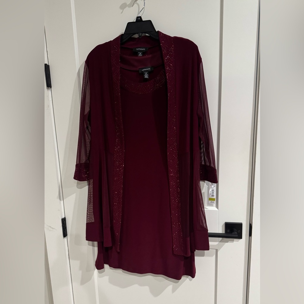 R&M Richards Deep Burgundy Embellished 2-piece Jacket Dress. NWT